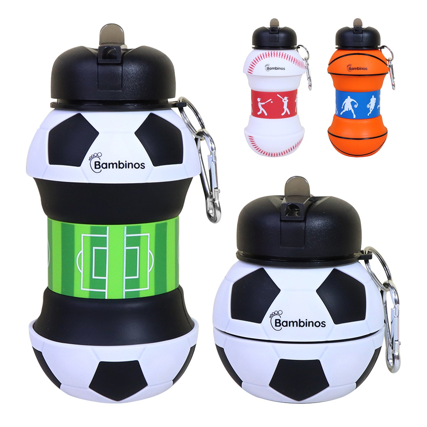 Bambinos Kids Football Water Bottle Silicone Collapsible BPA-FREE