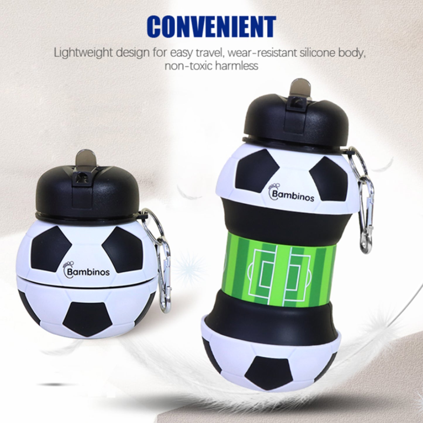 Bambinos Kids Football Water Bottle Silicone Collapsible BPA-FREE