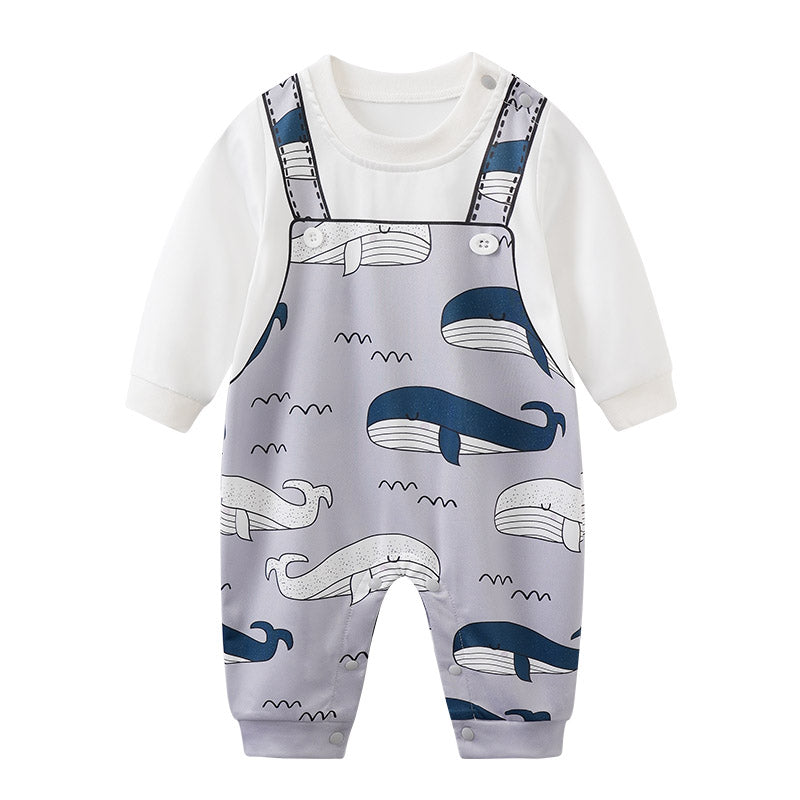 Grey and White Whale Print Babysuit Romper
