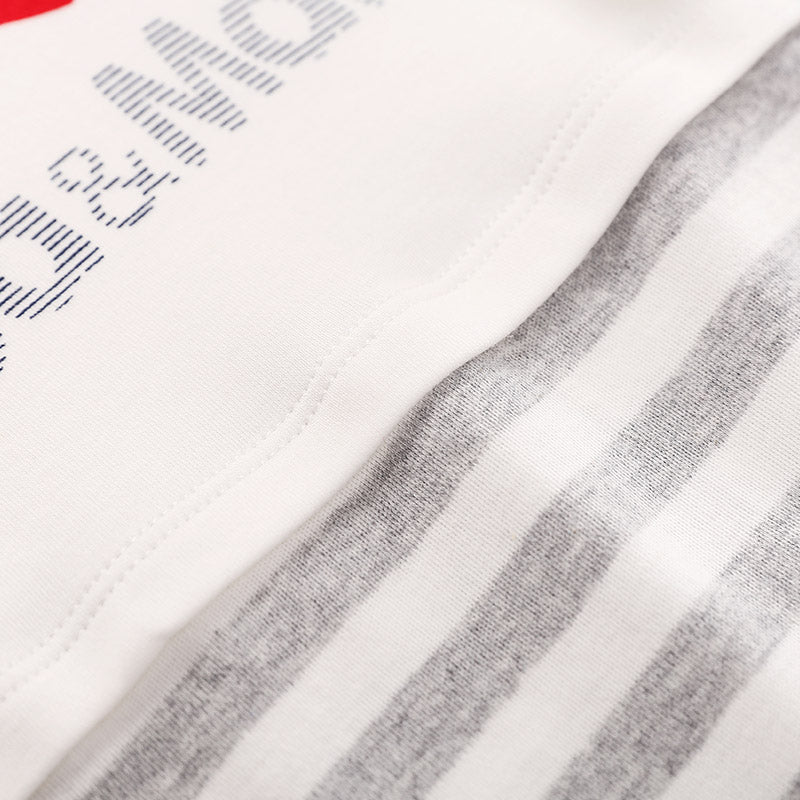 White and Grey striped Baby Romper with a Red heart