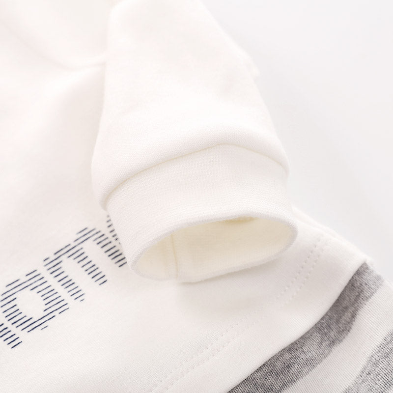 White and Grey striped Baby Romper with a Red heart