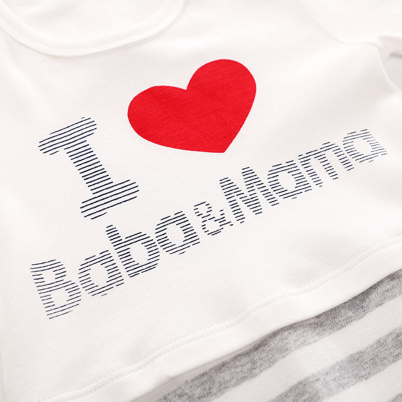 White and Grey striped Baby Romper with a Red heart