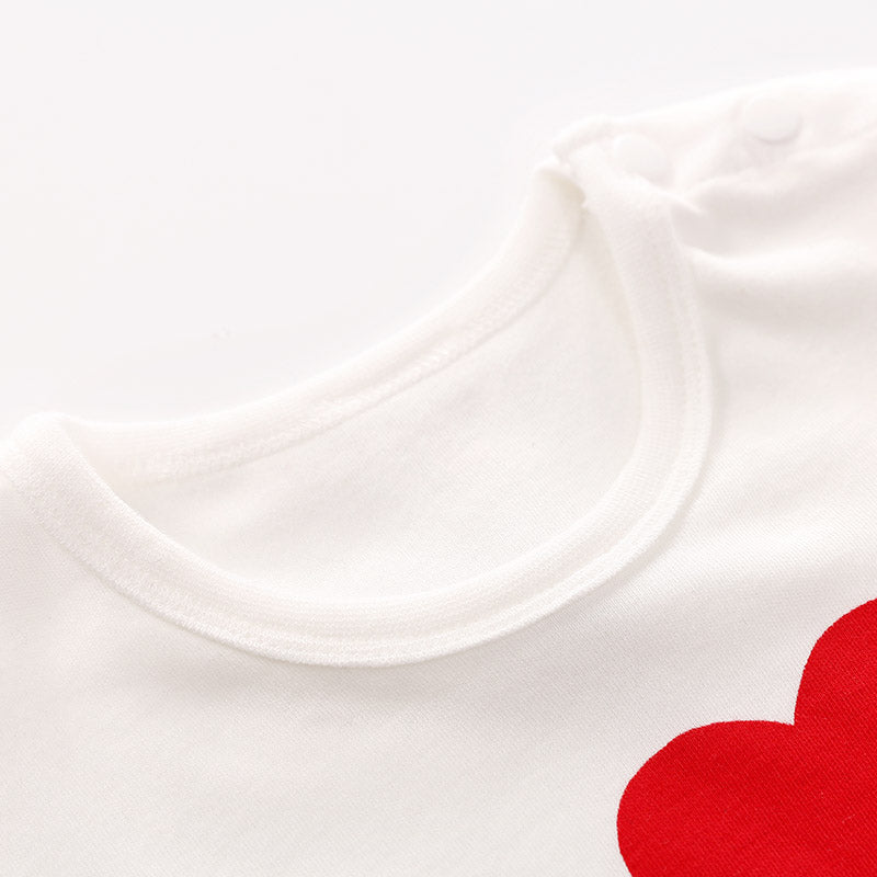 White and Grey striped Baby Romper with a Red heart