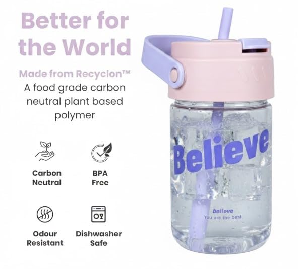 600ml Kids Water Bottle-BPA Free, Motivational Canteen With Time Marking, Leakproof Large Sport Drink Bottle