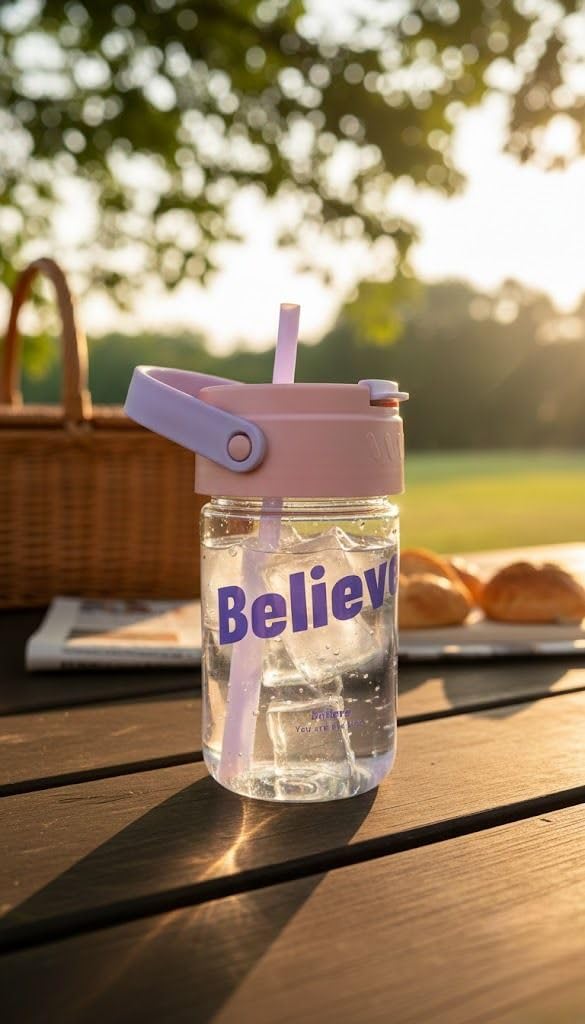 600ml Kids Water Bottle-BPA Free, Motivational Canteen With Time Marking, Leakproof Large Sport Drink Bottle