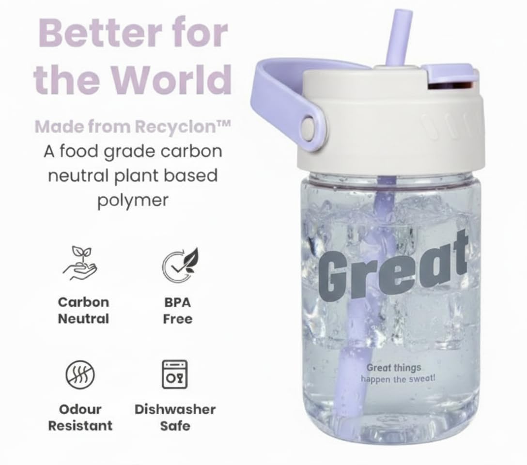 600ml Kids Water Bottle-BPA Free, Motivational Canteen With Time Marking, Leakproof Large Sport Drink Bottle