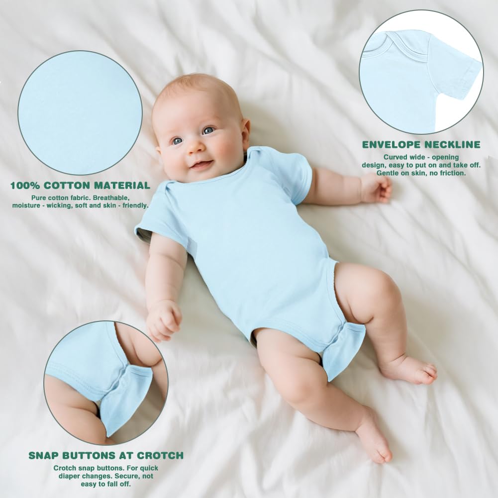 5 Pack Baby Vests,  Newborn Baby Short Sleeve Bodysuit