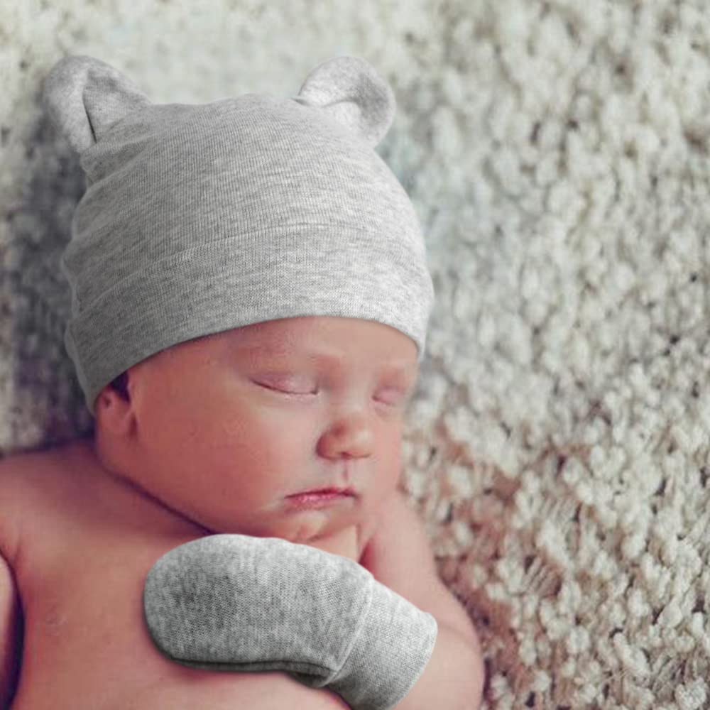 4 Set Baby Beanie Hat + Gloves (0-6 Months)