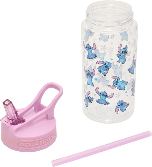 Disney Stitch Kids Water Bottles with Straw - 400ml BPA-Free Kids Drinks Bottle with Carry Handle - School Water Bottle with Removable Straw