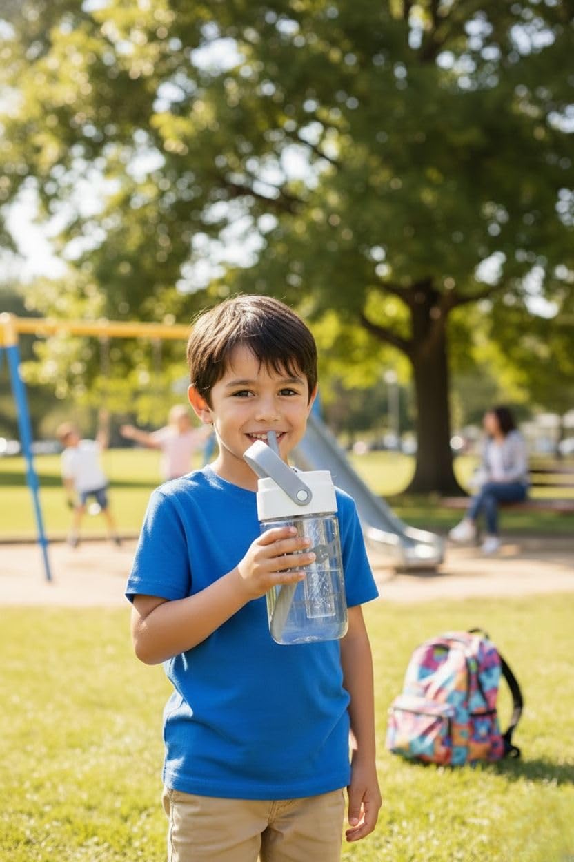 600ml Kids Water Bottle-BPA Free, Motivational Canteen With Time Marking, Leakproof Large Sport Drink Bottle