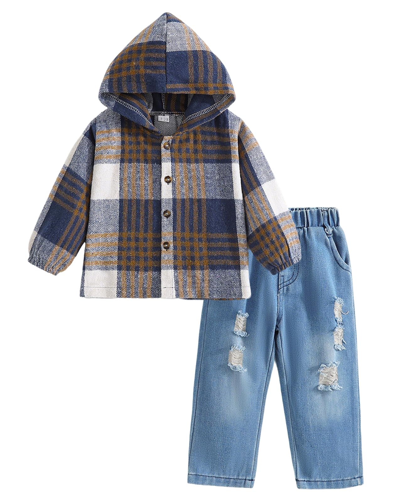 Boys Outfits Infant Long Sleeve Hoodies Plaid Tops Denim