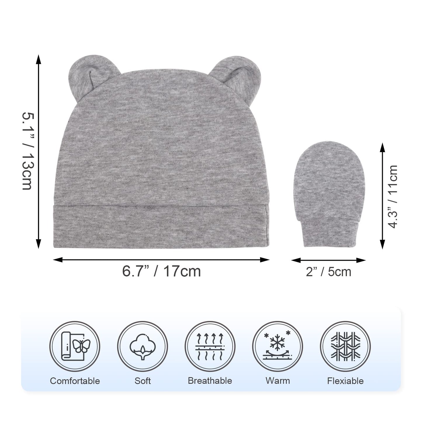4 Set Baby Beanie Hat + Gloves (0-6 Months)