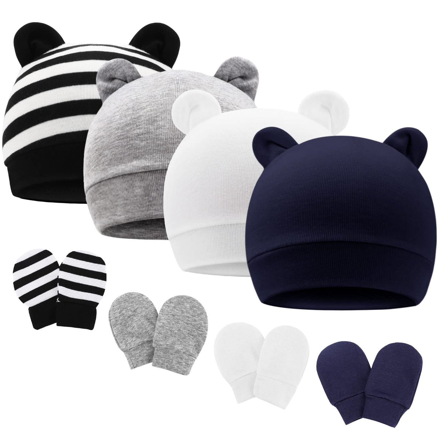 4 Set Baby Beanie Hat + Gloves (0-6 Months)