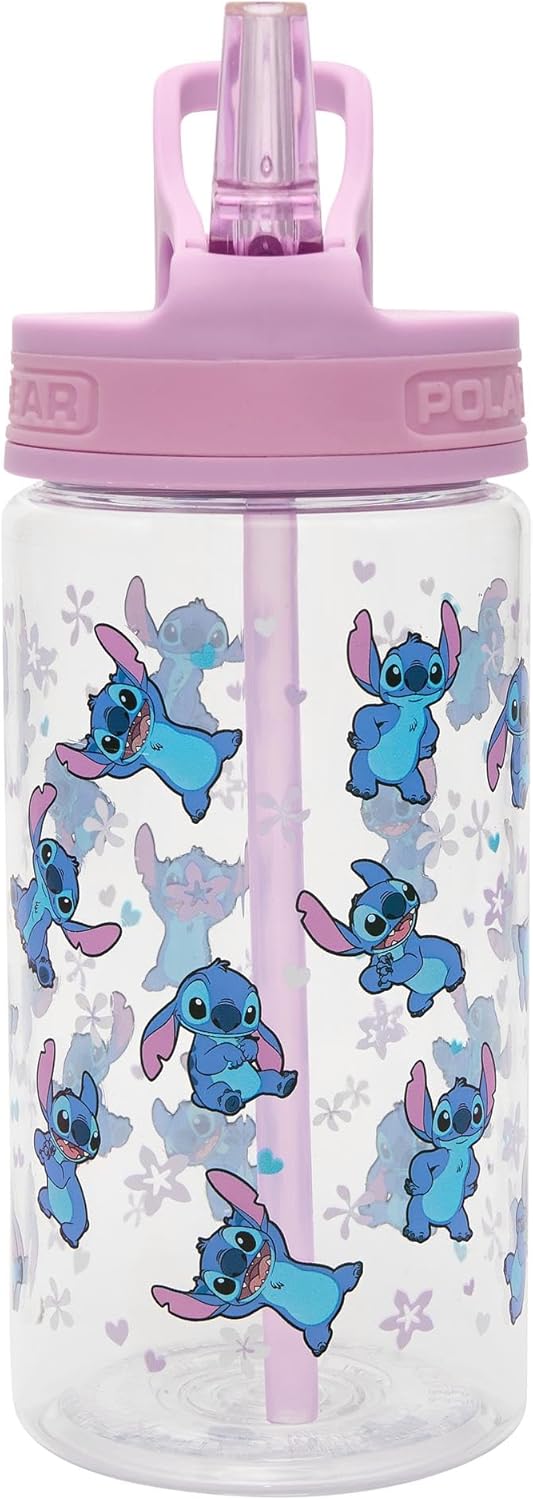 Disney Stitch Kids Water Bottles with Straw - 400ml BPA-Free Kids Drinks Bottle with Carry Handle - School Water Bottle with Removable Straw