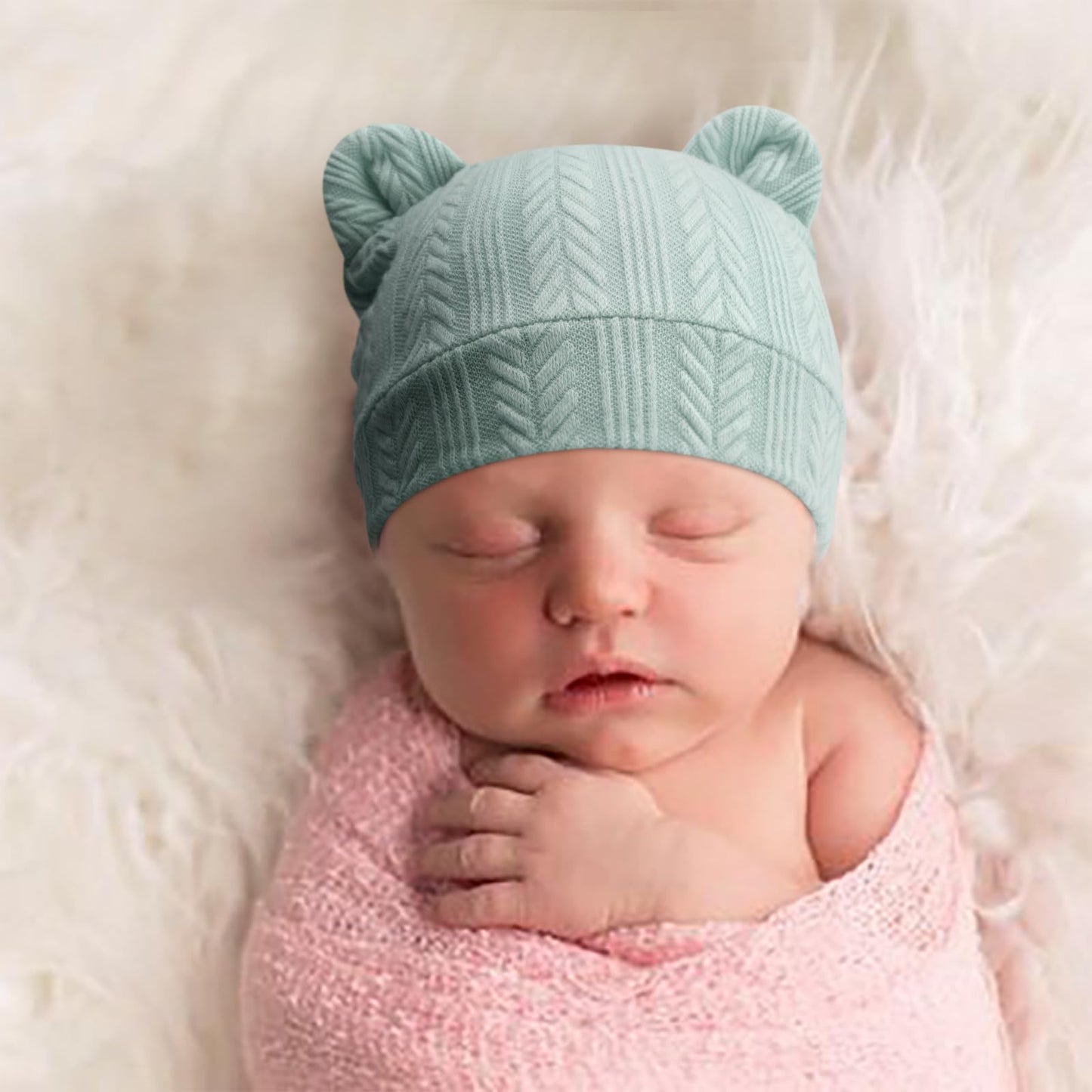 4 Set Baby Beanie Hat + Gloves (0-6 Months)