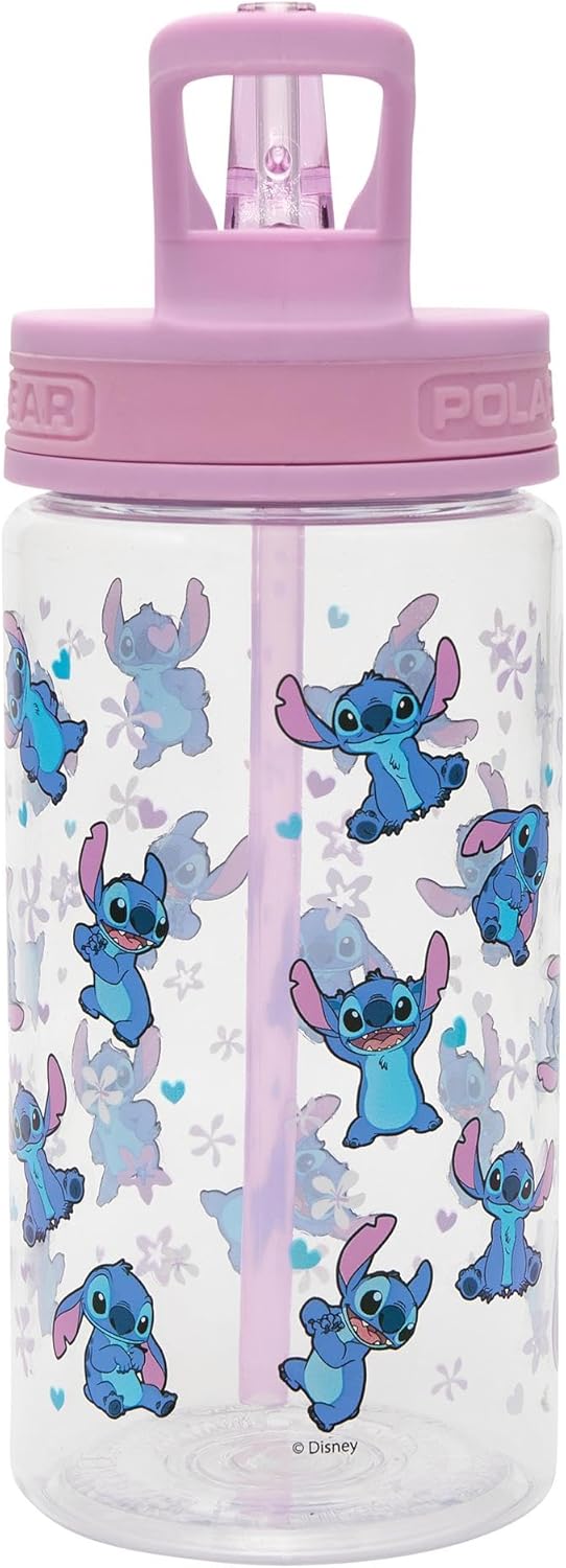 Disney Stitch Kids Water Bottles with Straw - 400ml BPA-Free Kids Drinks Bottle with Carry Handle - School Water Bottle with Removable Straw