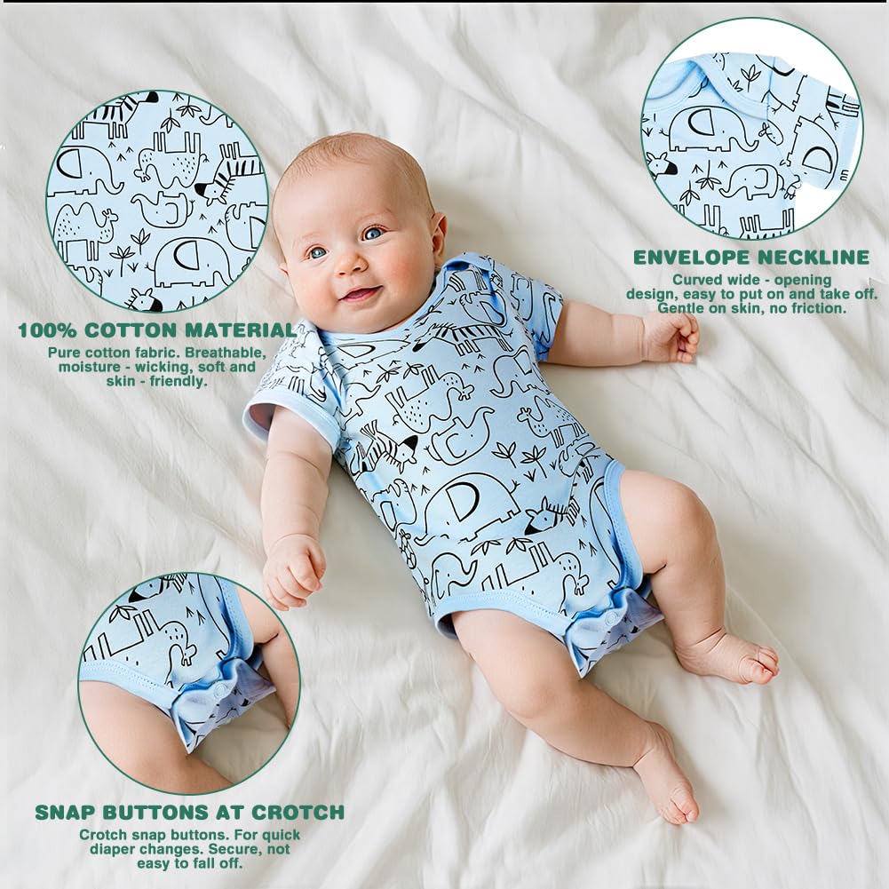 5 Pack Baby Vests,  Newborn Baby Short Sleeve Bodysuit