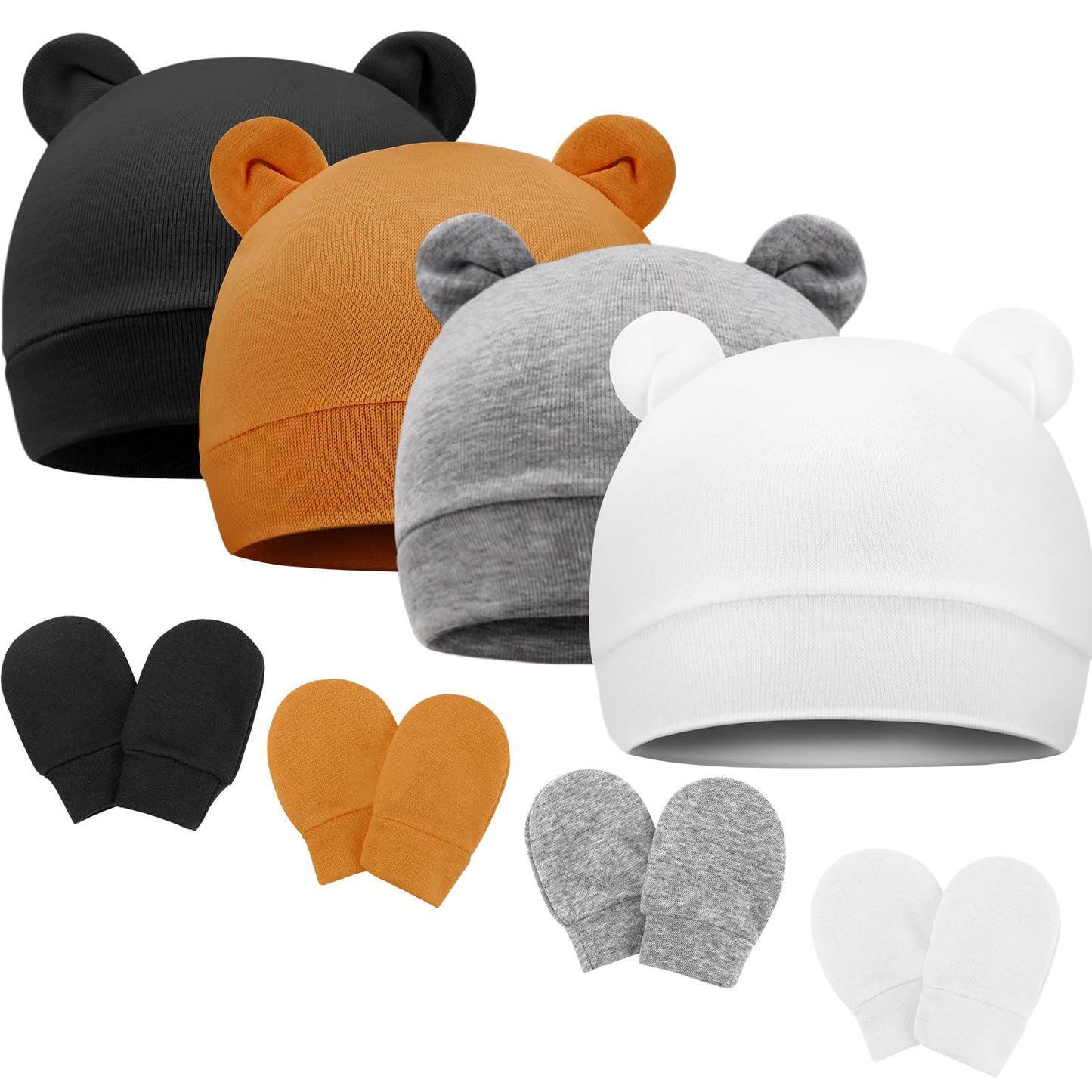 4 Set Baby Beanie Hat + Gloves (0-6 Months)