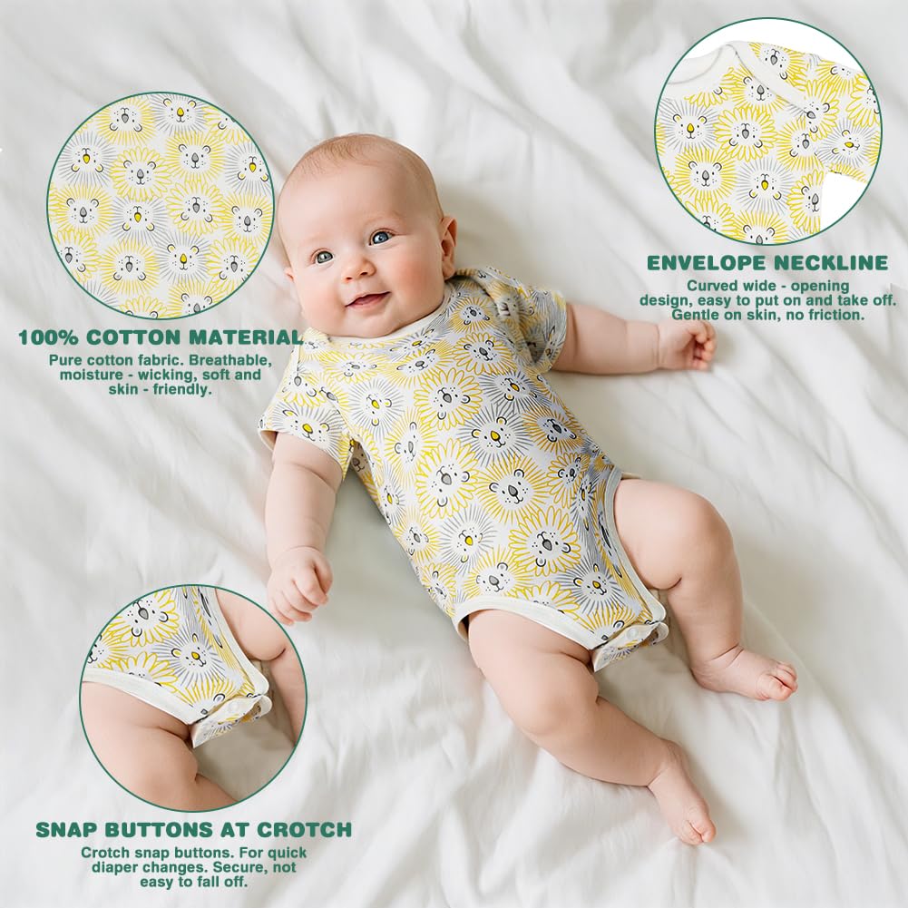 5 Pack Baby Vests,  Newborn Baby Short Sleeve Bodysuit