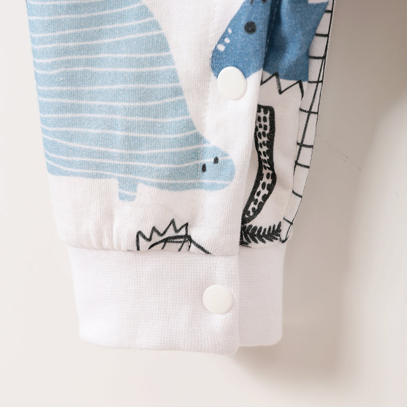 Baby wearing dinosaur print romper for boys and girls