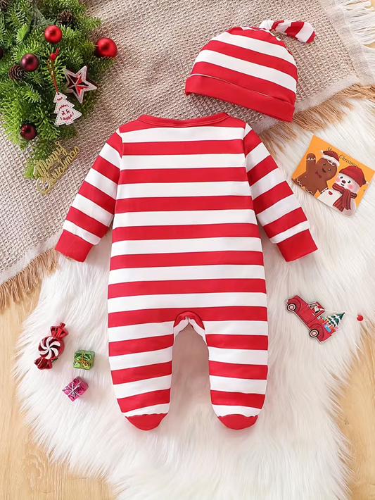 Long-Sleeve Christmas Bodysuit with Santa & Reindeer Print – Baby Romper for Newborns & Infants