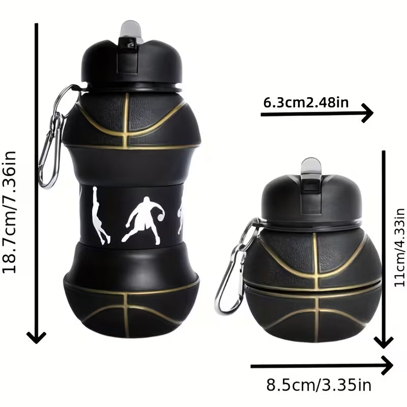 Bambinos Kids Basketball Water Bottle Black Collapsible BPA-FREE