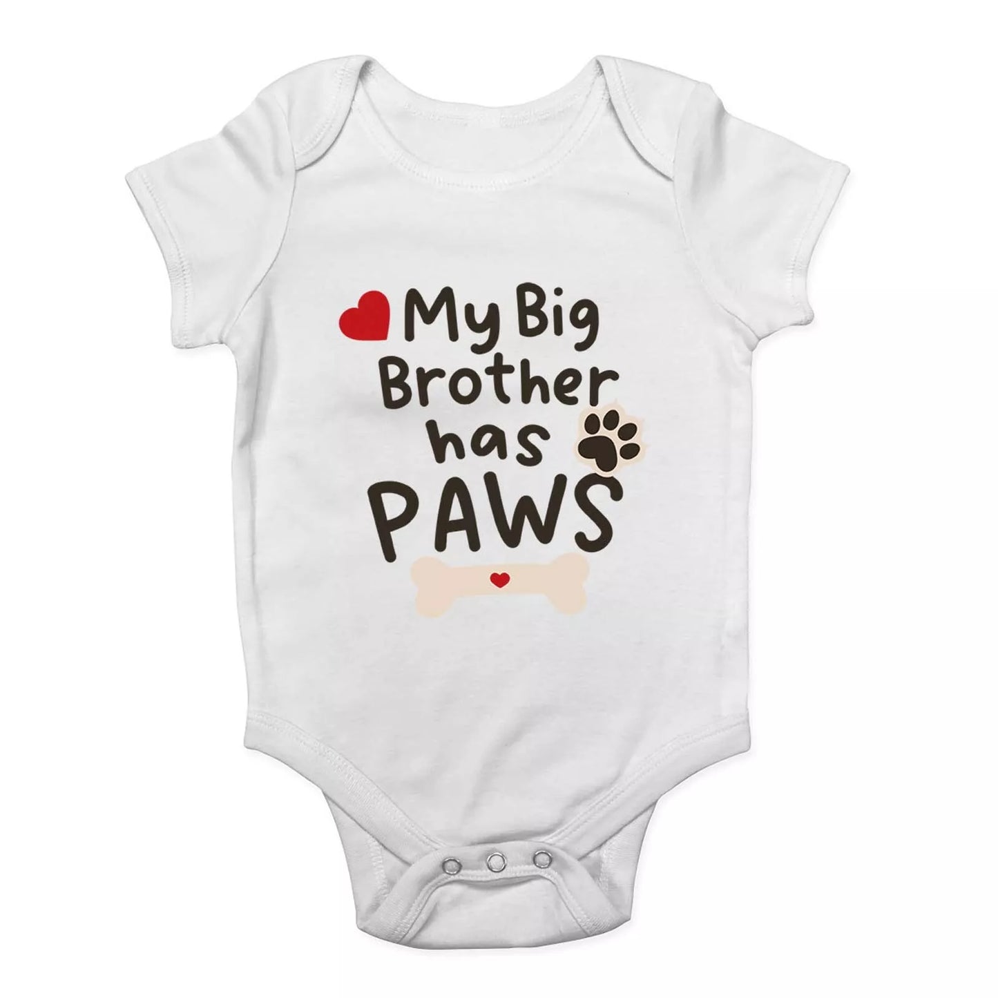 My Big Brother Has Paws Dog Baby Grow Vest Bodysuit – Unisex Baby Gift, 100% Cotton