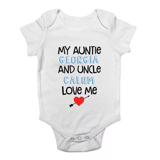 Personalised “My Uncle & Auntie Love Me” Baby Grow Vest – Unisex Bodysuit | Blue Gift for Uncle & Auntie