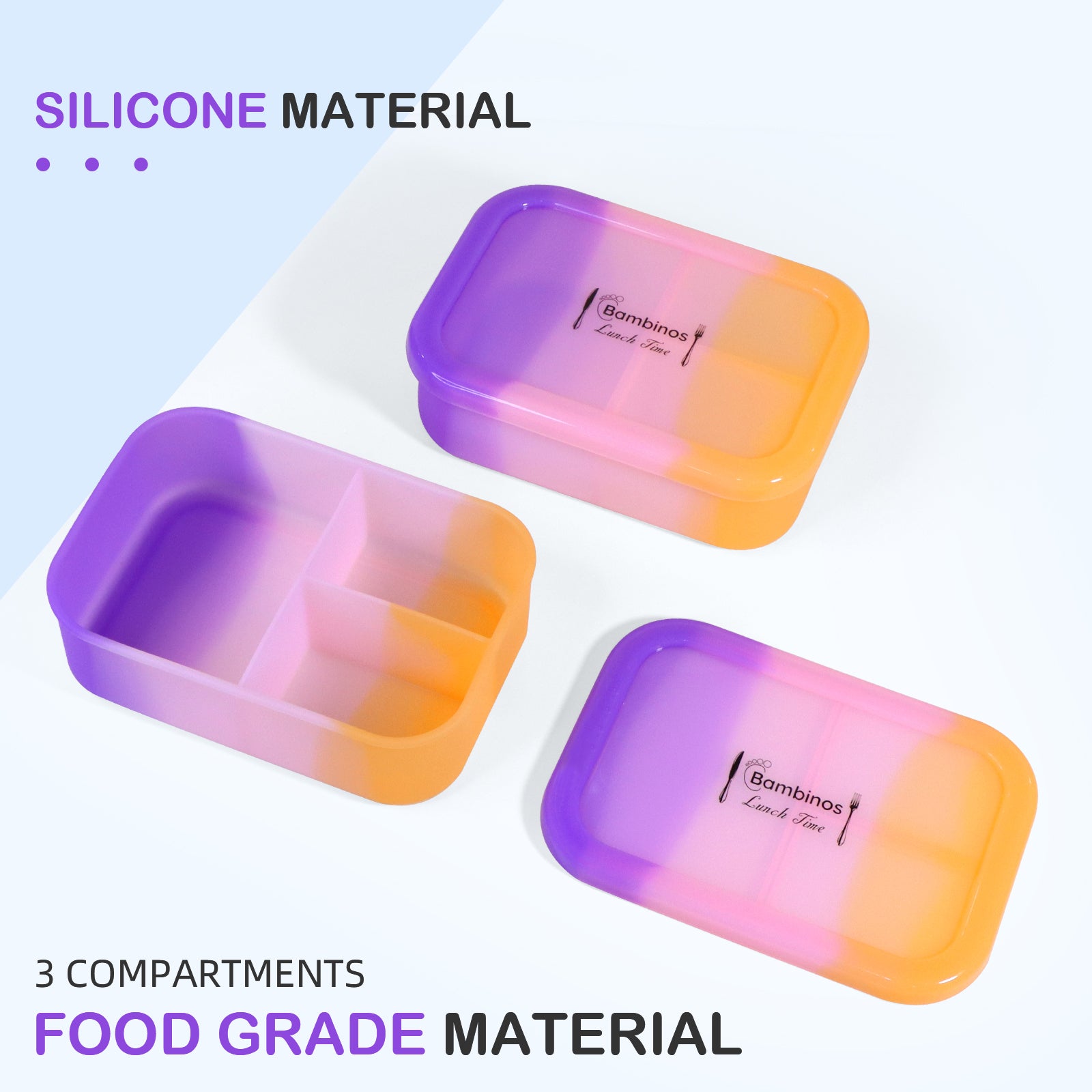 Reusable silicone container showing flexible, bendable material