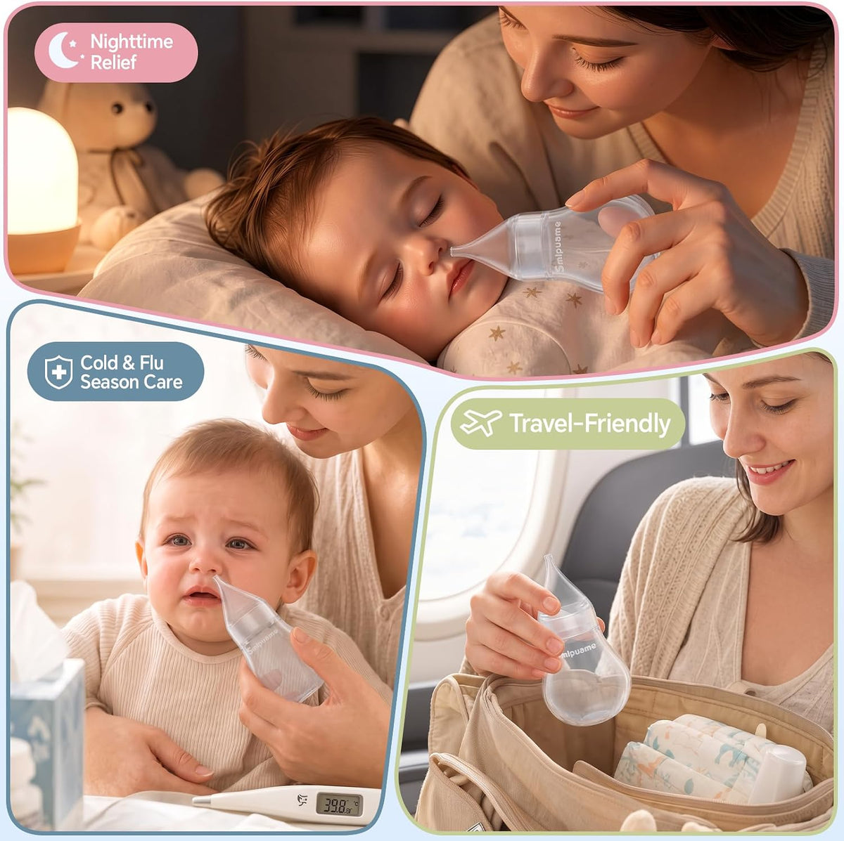 Soft silicone nasal aspirator for babies