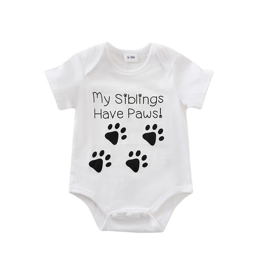 cat paw print baby bodysuit white cotton
