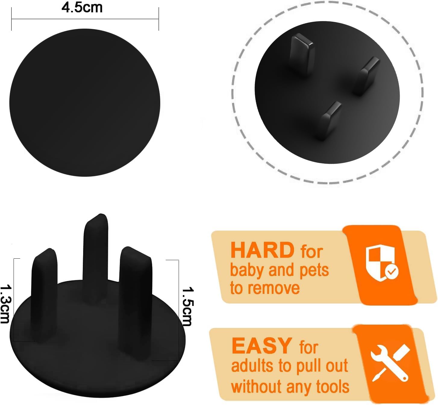 Baby proofing plug socket covers black value pack 10
