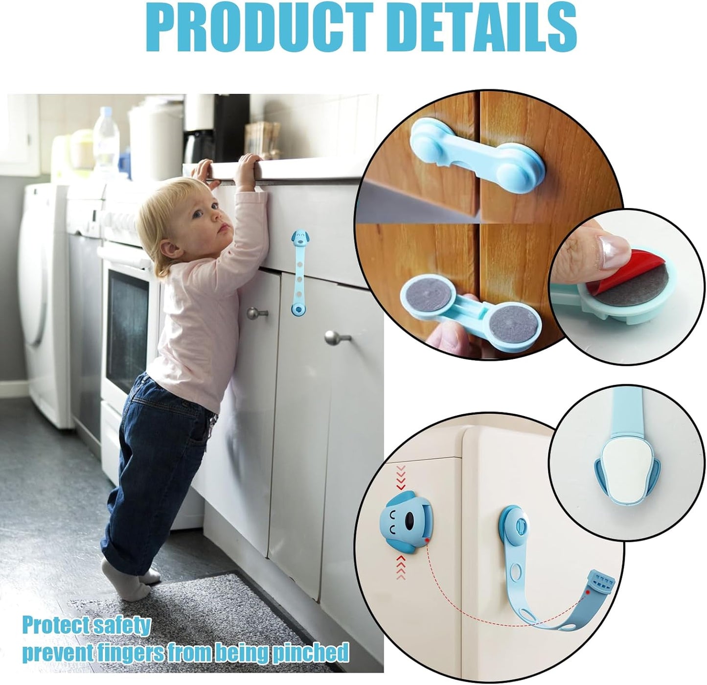 child safety cupboard lock installed on kitchen cabinet