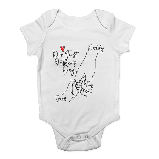 Personalised “Our First Father’s Day” Baby Grow Vest – Unisex Bodysuit | Daddy Gift for Boys & Girls