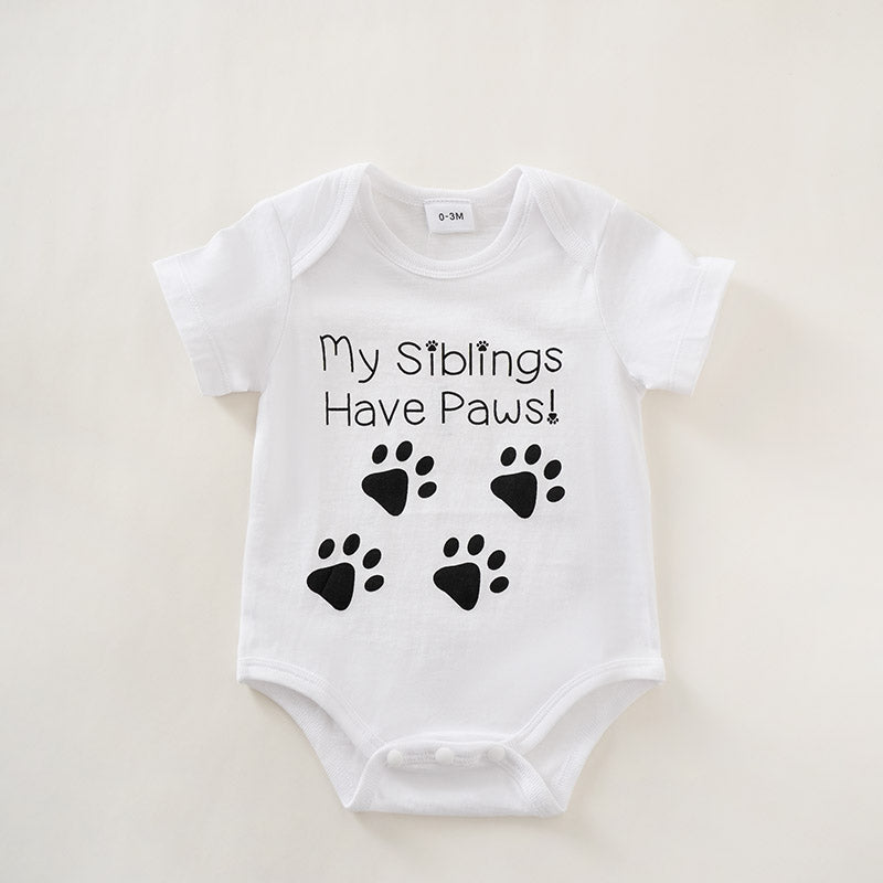 short sleeve baby bodysuit with paw design